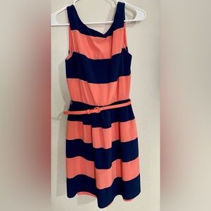 Navy and pink striped dress. Comes with pink belt. Size small. Great condition